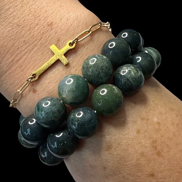 Moss Agate Green Natural Bracelet Jewlery Healing Crystal Stone bangle NEW - Picture 3 of 12